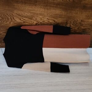 ANDREE BY UNIT Colorblock Knit Dress - Black, Cream, Brown